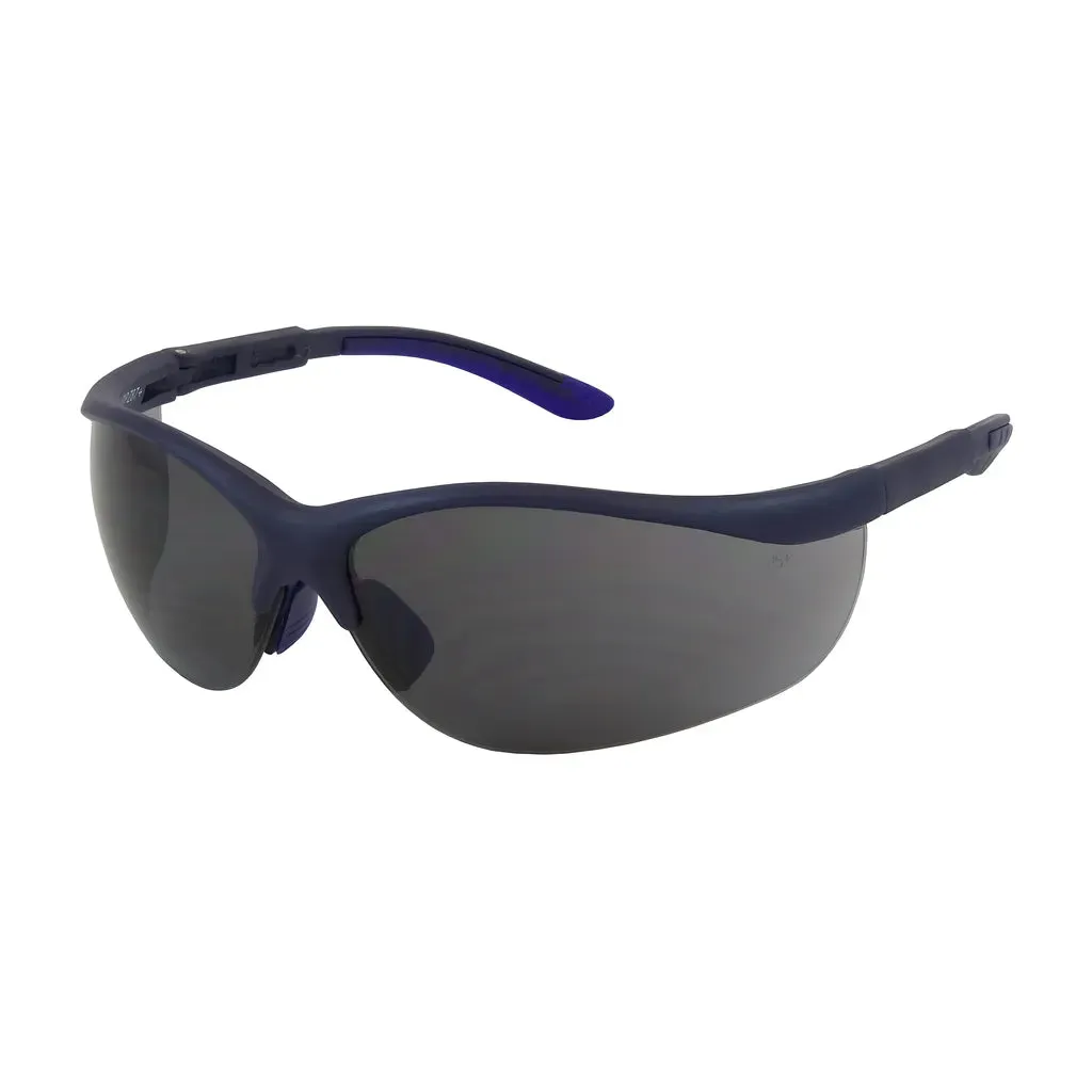 Bouton Optical 250-21-0101 Semi-Rimless Safety Glasses with Blue Frame, Gray Lens and Anti-Scratch Coating