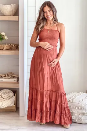 Brick Maternity Maxi Dress with Strappy Back