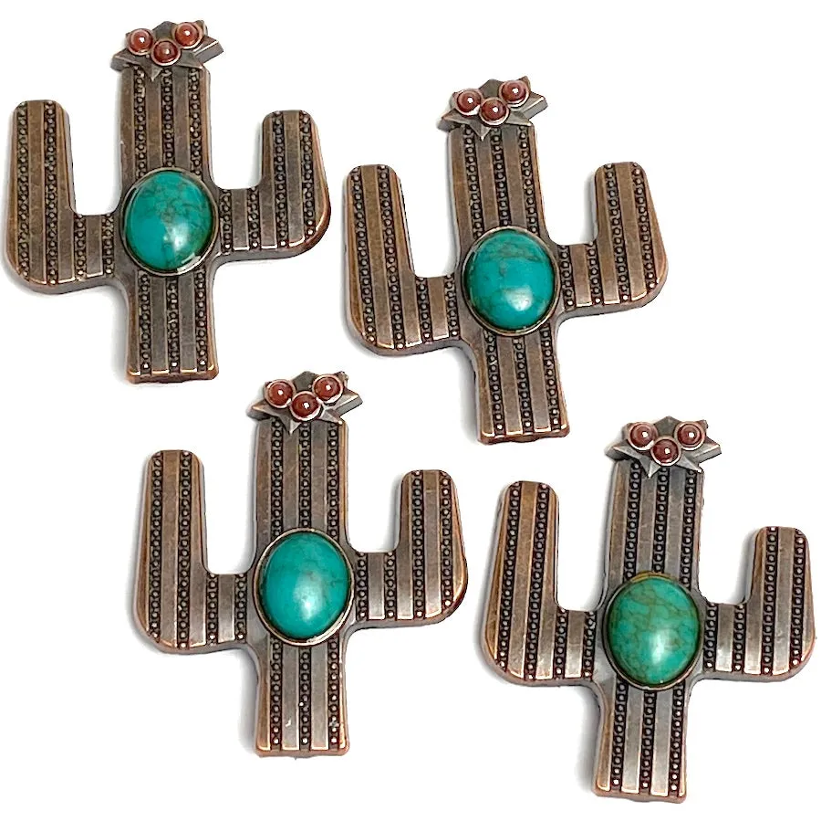 Cactus 1-1/2" Grayish Copper / Turquoise Screw Back Concho 1.5"  #SWH-134