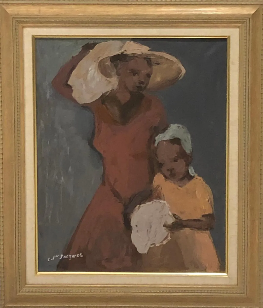 Carlo Jn-Jacques (1943-1990) 20"x16" Mother & Daughter Acrylic on Canvas Framed #1FC