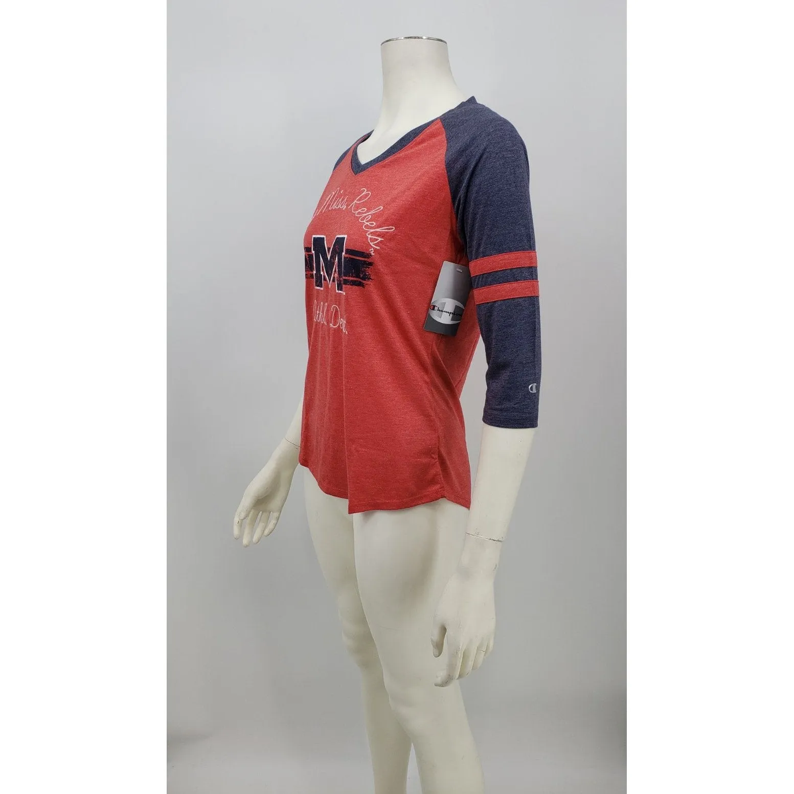 Champion NCAA Mississippi Old Miss Rebels Womens Poly  Raglan Tee, Size Medium