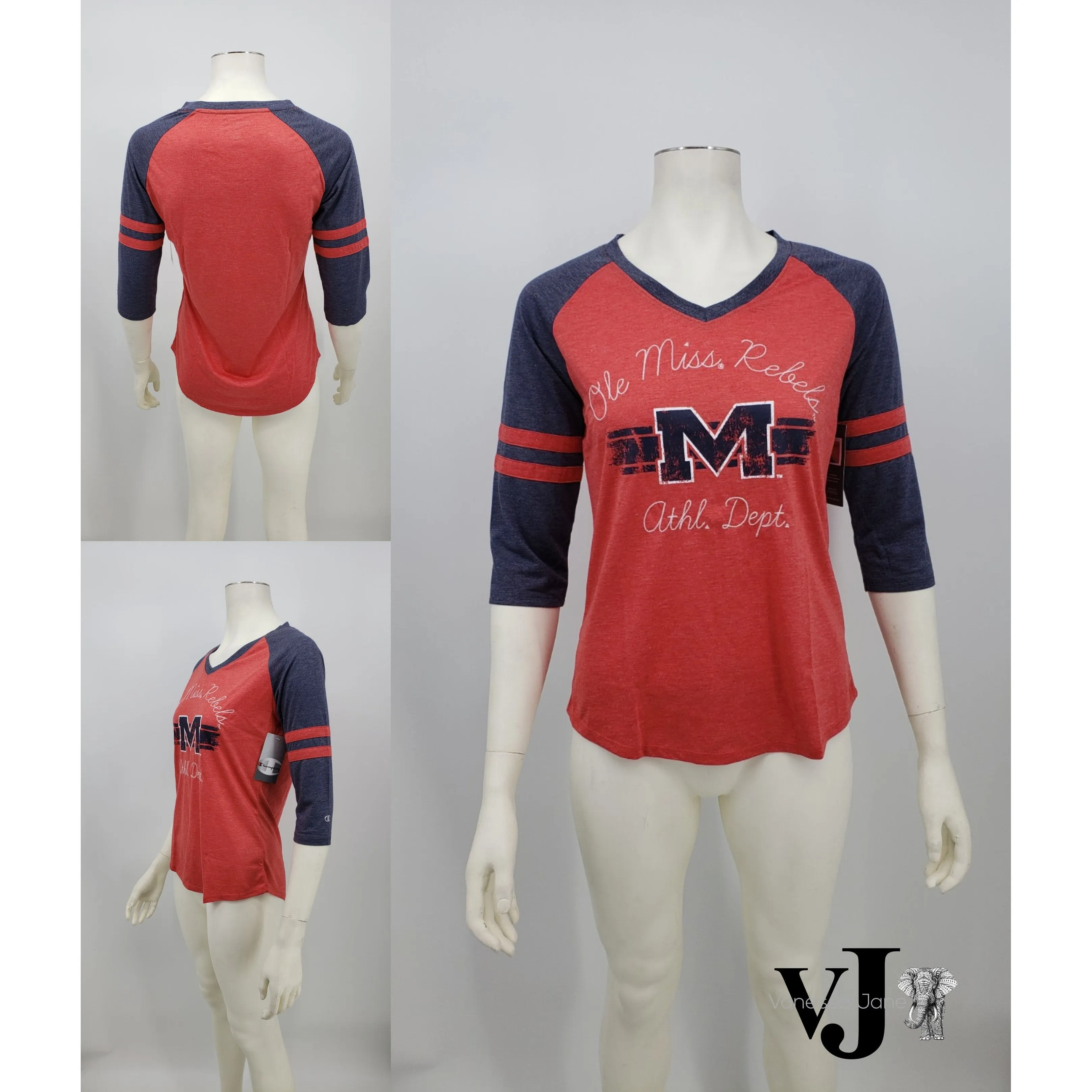 Champion NCAA Mississippi Old Miss Rebels Womens Poly  Raglan Tee, Size Medium