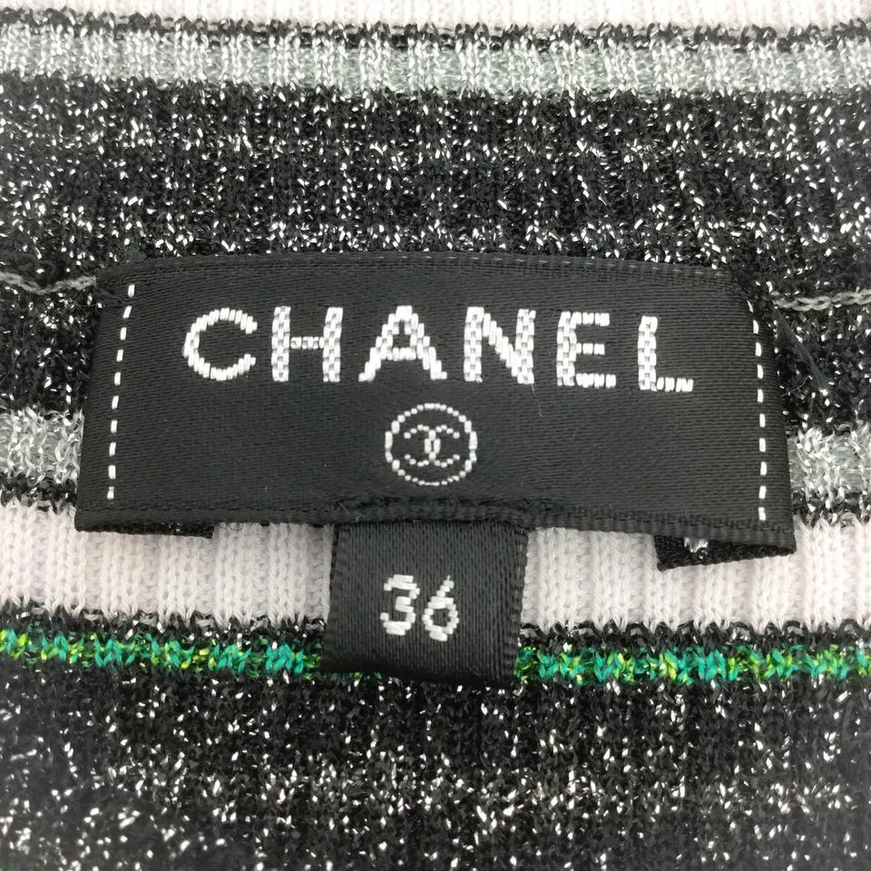 Chanel Black / Green / Gray Striped Tee Shirt