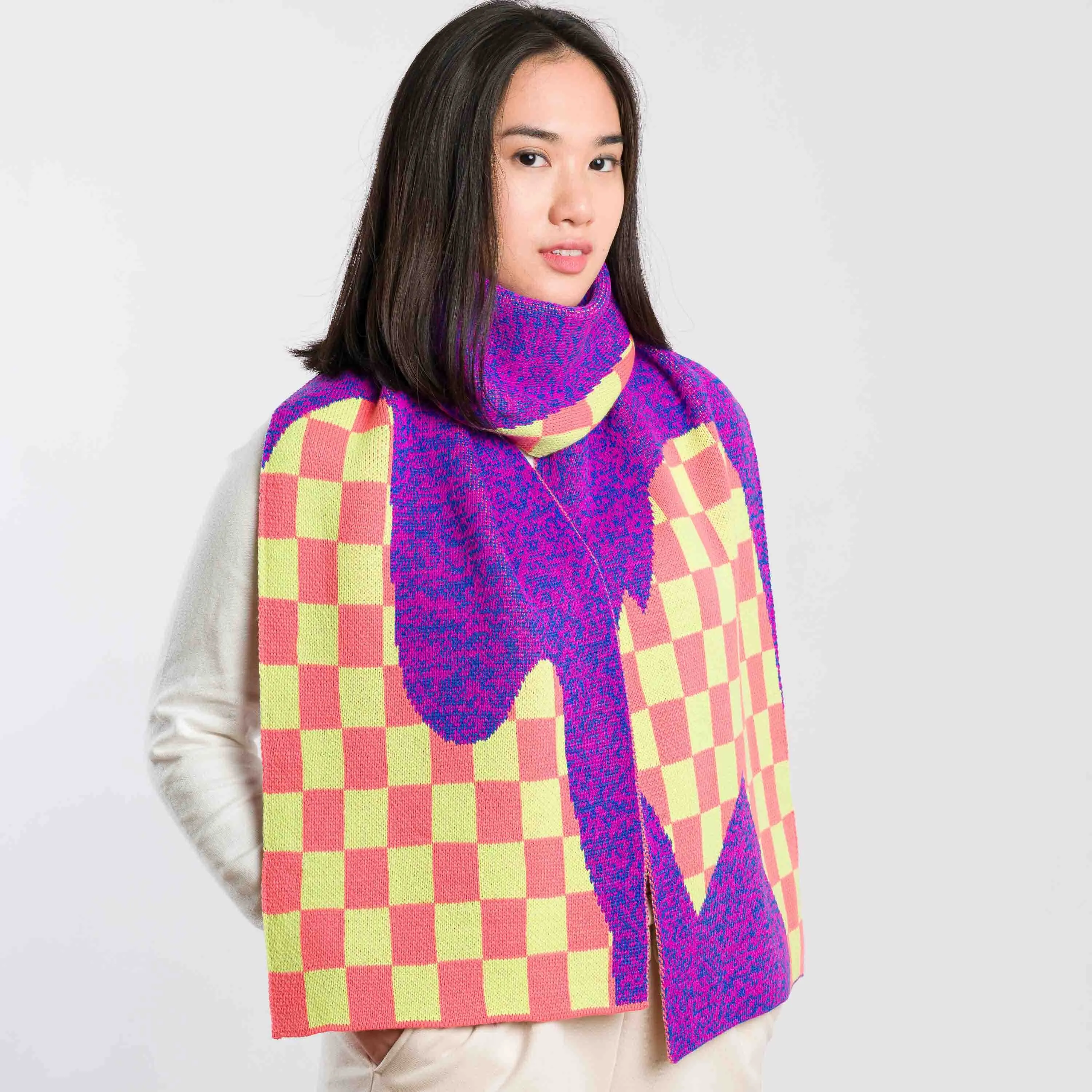 Checkerboard Spill Big Knit Scarf