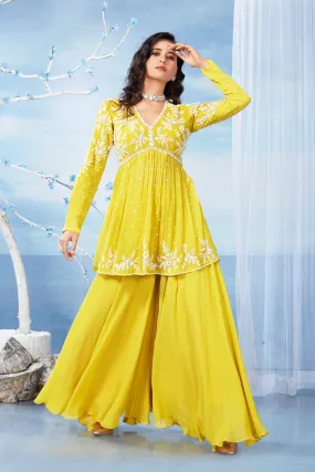 Citrine Yellow Embellished Premium Silk Peplum Palazzo Set