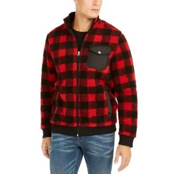 Club Room Mens Full-Zip Plaid Sherpa Jacket, Size Small