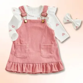 Crimson & Blush Corduroy Pinafore Set with Heart-Print Bodysuit   Bow (3-18M)