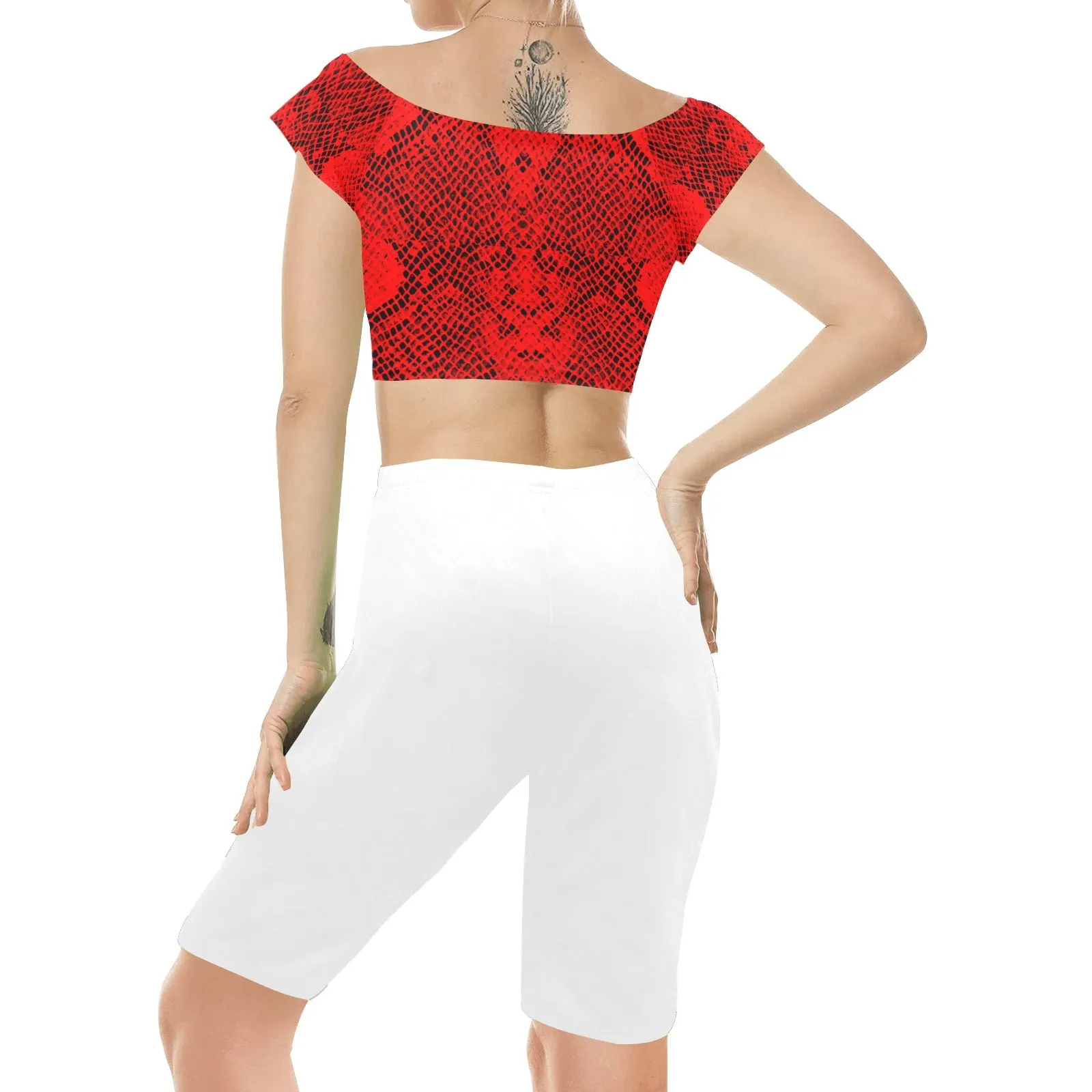 Crimson Snakeskin Women's Crop Top Yoga Set