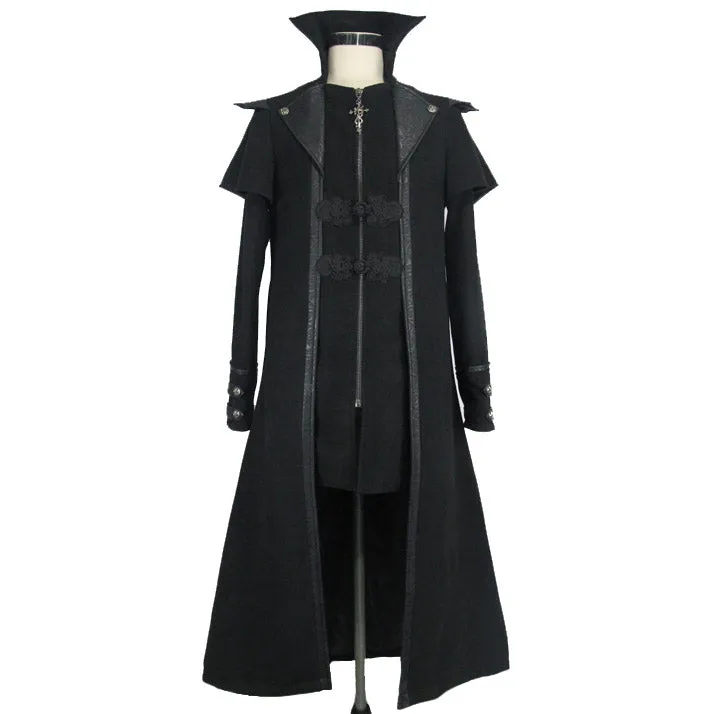 CT042 gothic men fake two pieces high collar woollen long coats