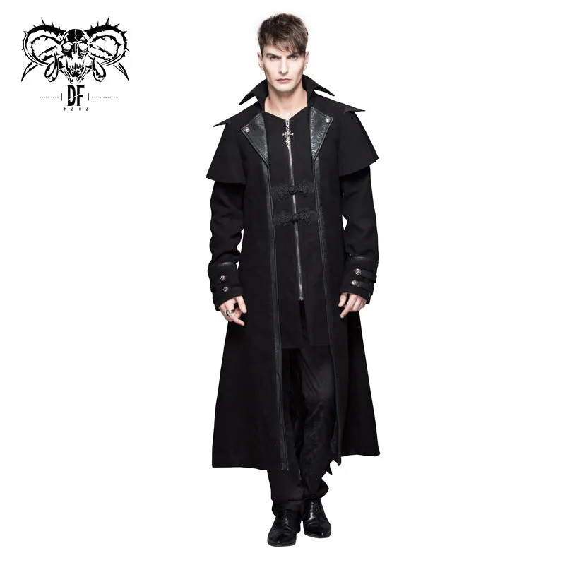 CT042 gothic men fake two pieces high collar woollen long coats