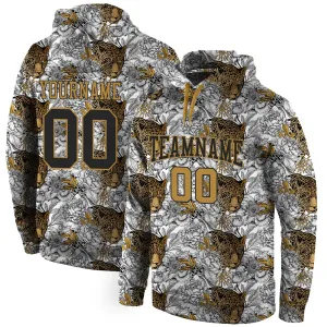 Custom Stitched Black Black-Old Gold 3D Pattern Design Leopard Sports Pullover Sweatshirt Hoodie