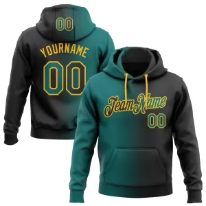 Custom Stitched Black Teal-Gold Gradient Fashion Sports Pullover Sweatshirt Hoodie