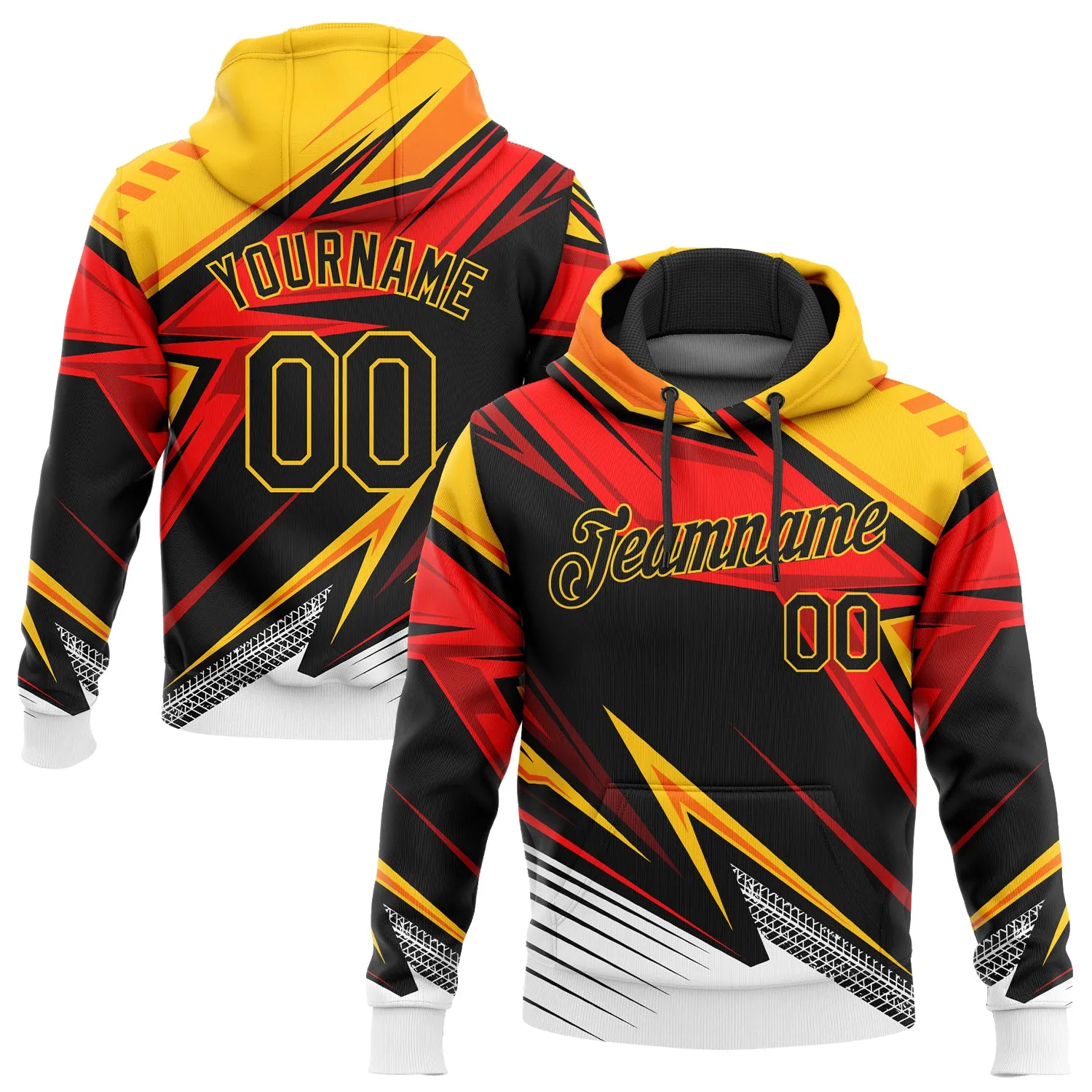 Custom Stitched Gold Black Orange-White 3D Pattern Design Sports Pullover Sweatshirt Hoodie