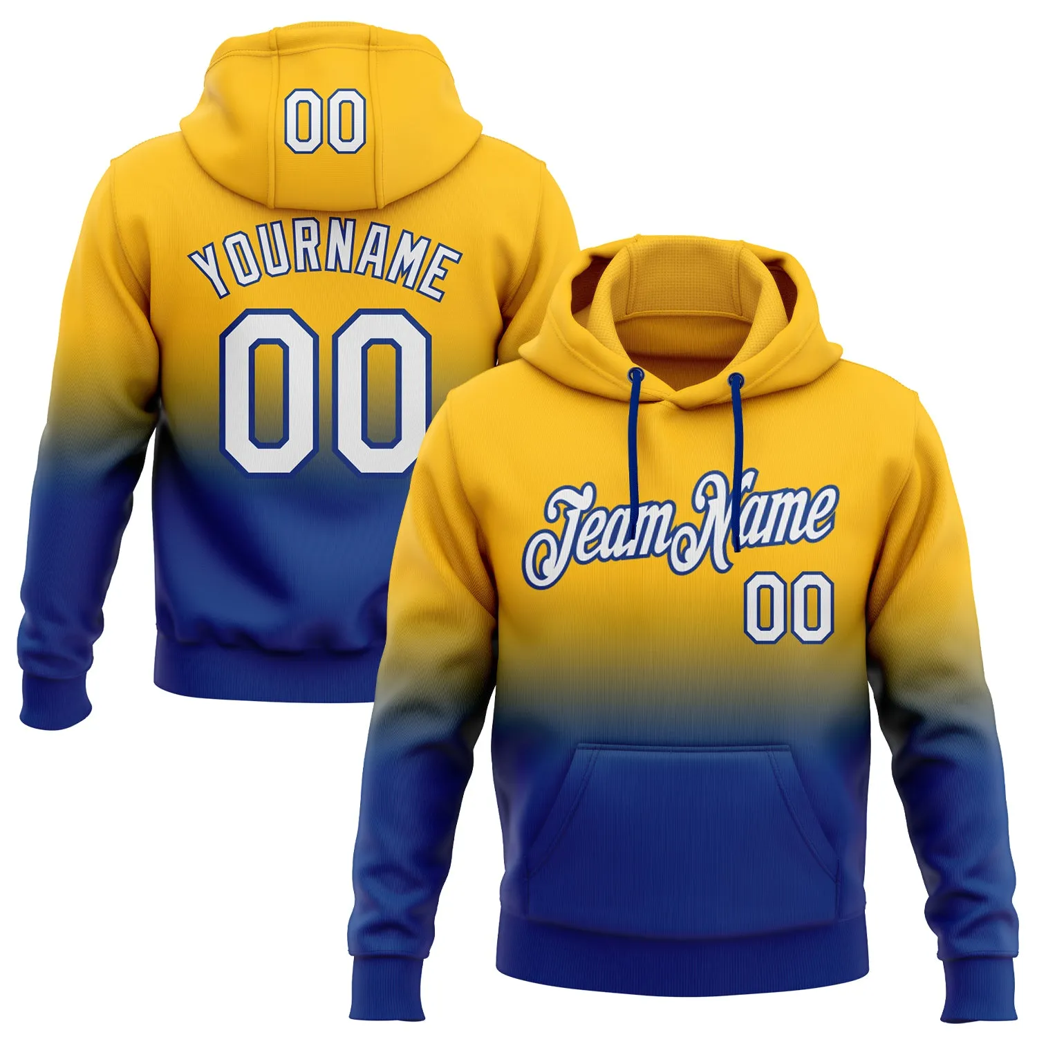 Custom Stitched Gold White-Royal Fade Fashion Sports Pullover Sweatshirt Hoodie