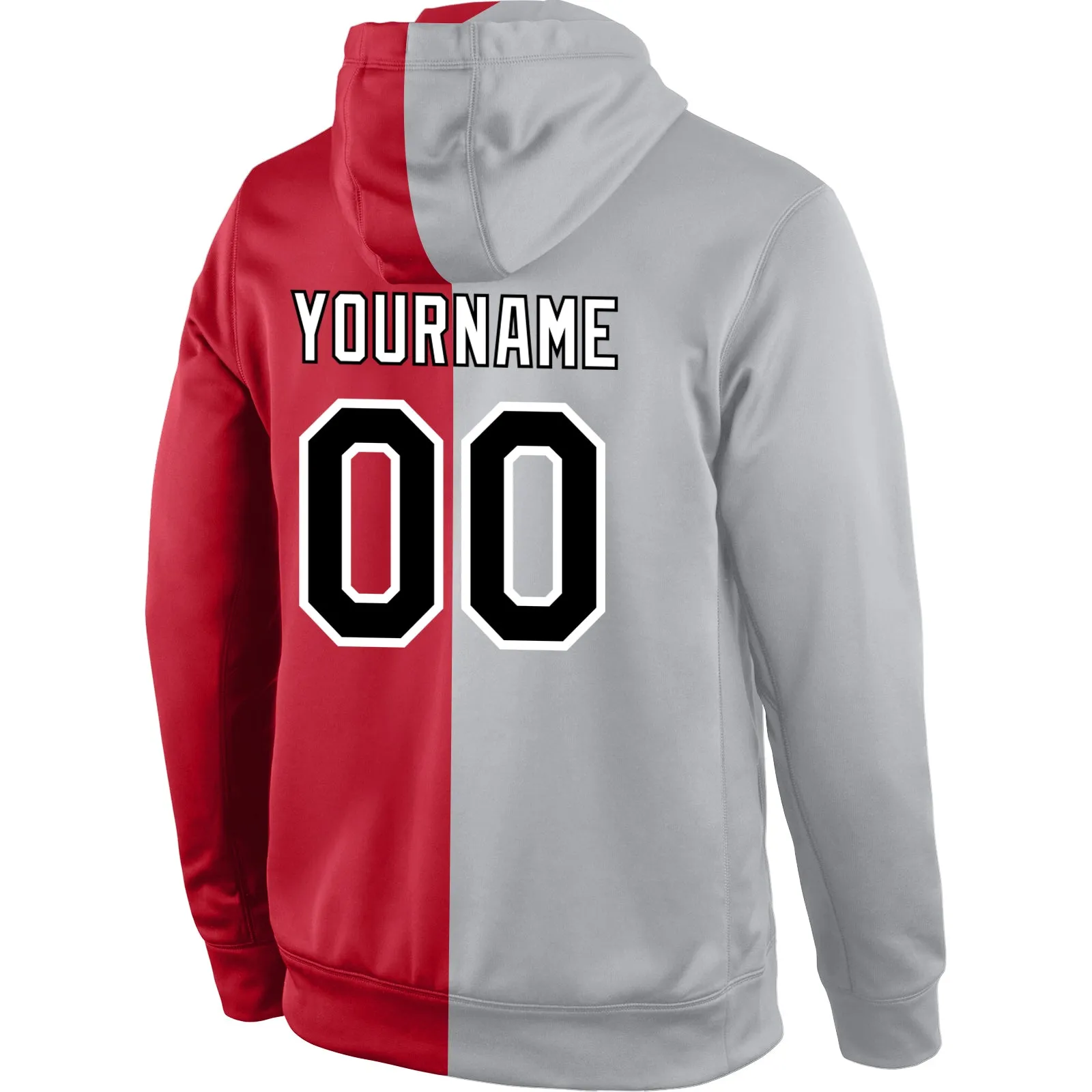 Custom Stitched Gray Black-Red Split Fashion Sports Pullover Sweatshirt Hoodie