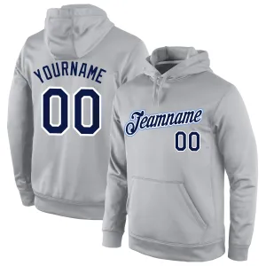 Custom Stitched Gray Navy-White Sports Pullover Sweatshirt Hoodie