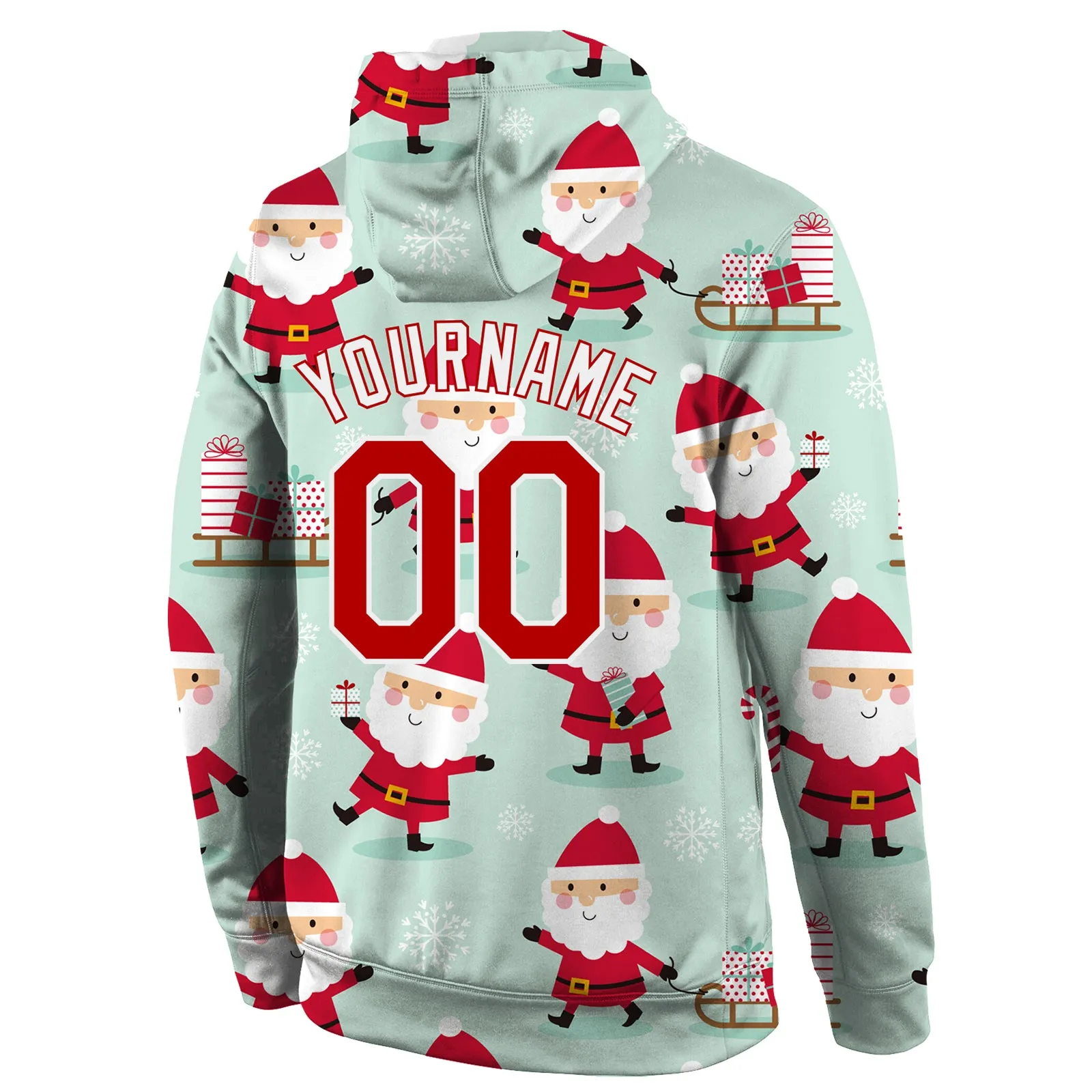 Custom Stitched Green Red-White Christmas 3D Sports Pullover Sweatshirt Hoodie