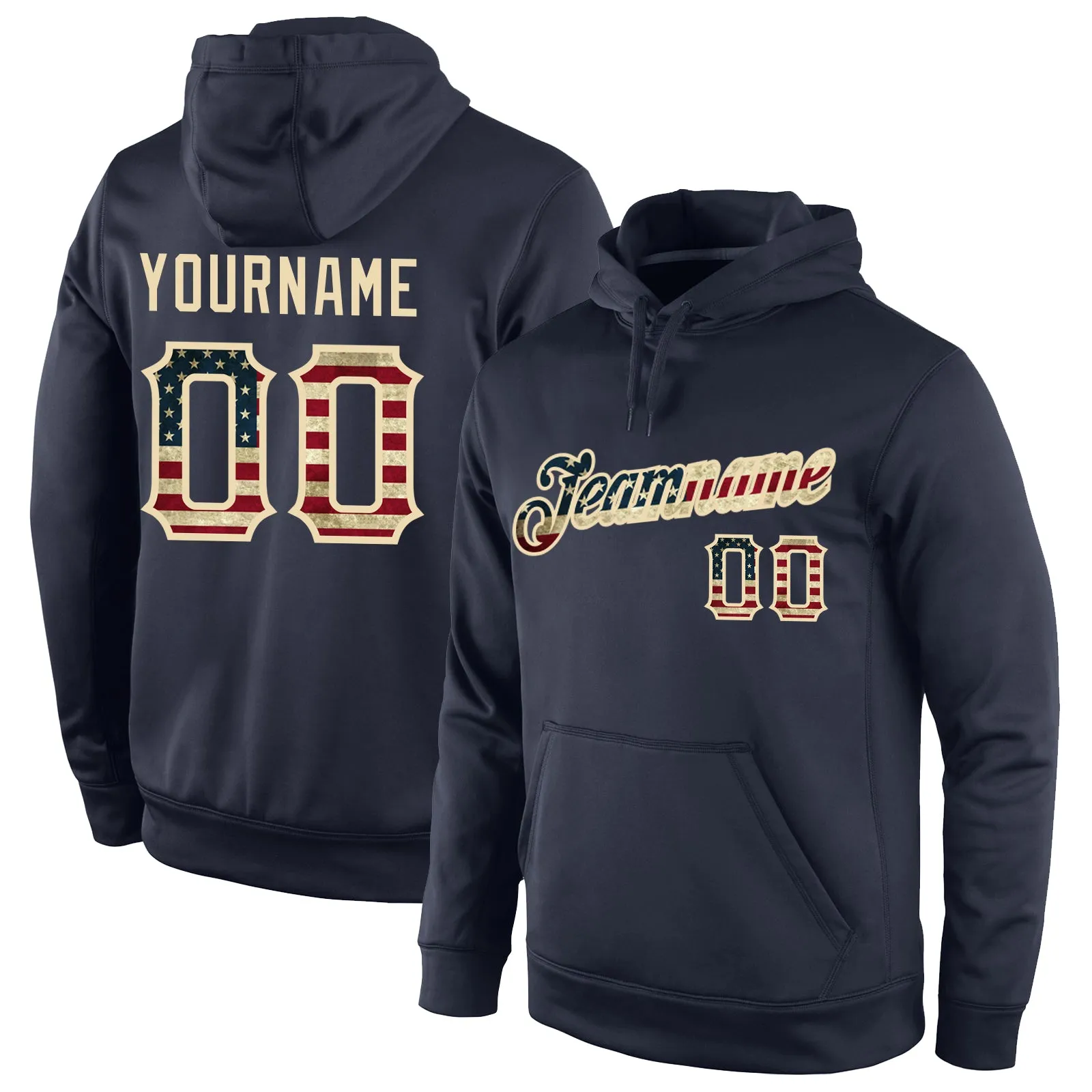 Custom Stitched Navy Vintage USA Flag-Cream Sports Pullover Sweatshirt Hoodie