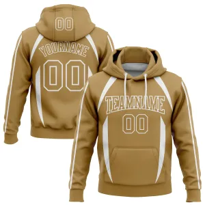 Custom Stitched Old Gold White 3D Pattern Design Contrast Color Stripe Sports Pullover Sweatshirt Hoodie