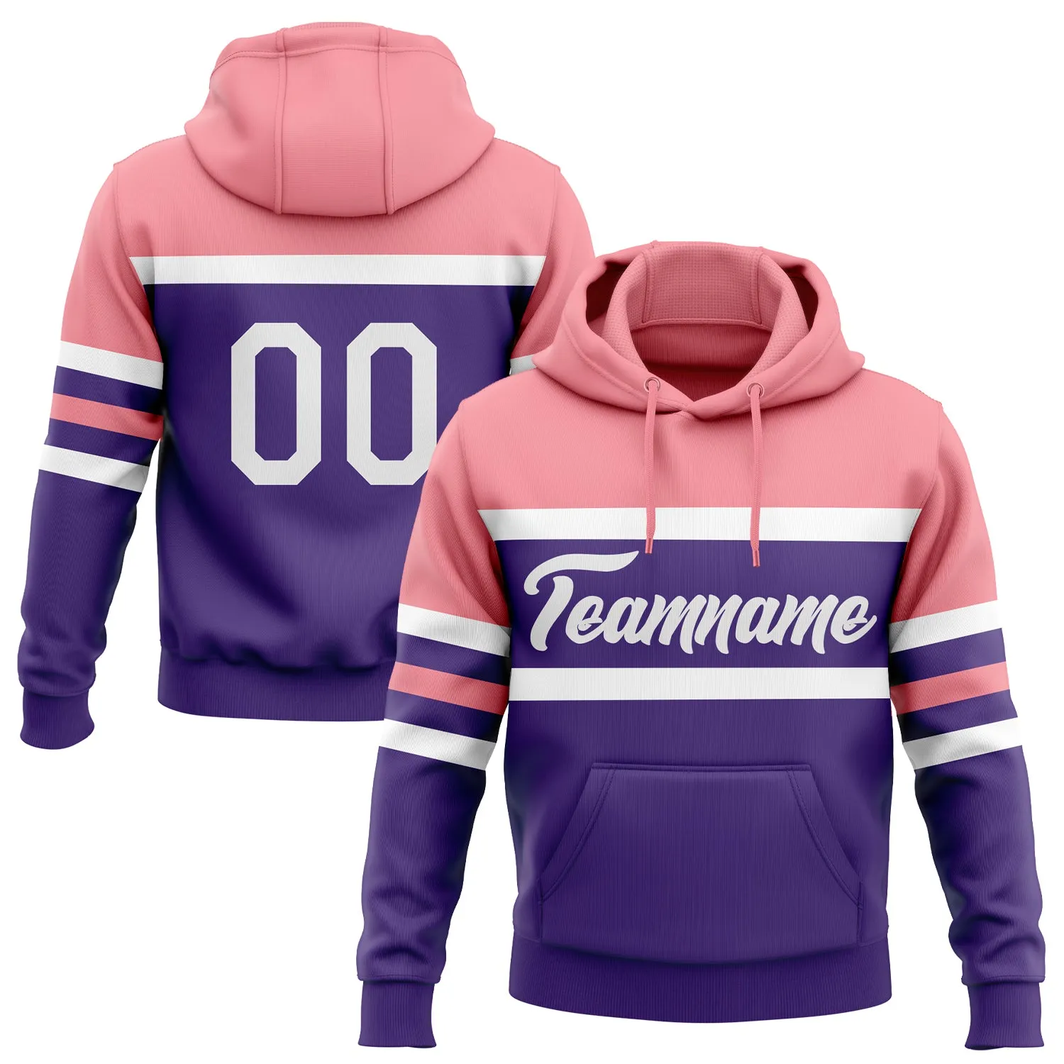 Custom Stitched Purple White-Medium Pink Line Sports Pullover Sweatshirt Hoodie