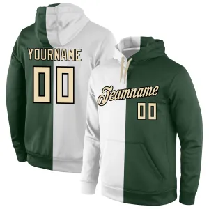 Custom Stitched White Cream-Green Split Fashion Sports Pullover Sweatshirt Hoodie