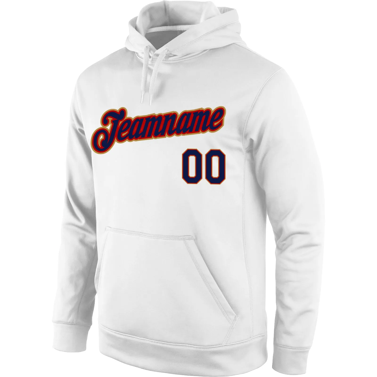 Custom Stitched White Navy-Old Gold Sports Pullover Sweatshirt Hoodie