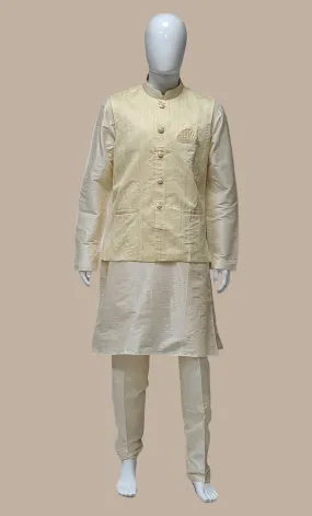 Deep Cream Embroidered Kurta & Waist Coat