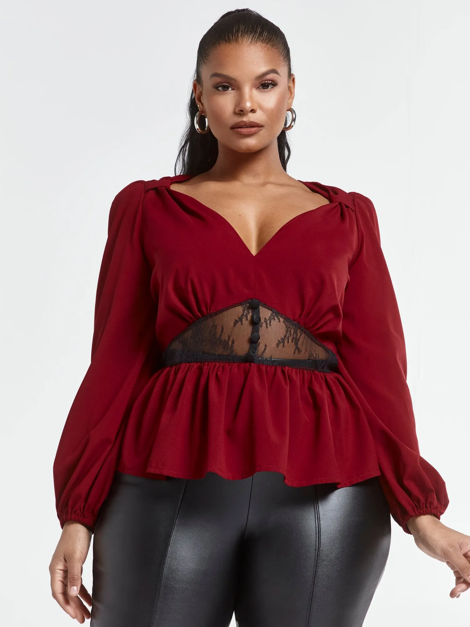 Desiree Peplum Blouse with Lace Insert