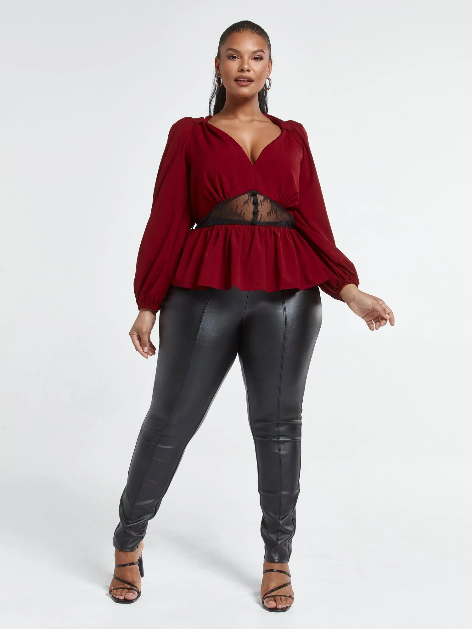 Desiree Peplum Blouse with Lace Insert