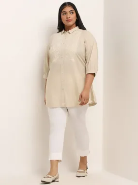 Diza Light Beige Embroidered Cotton Tunic