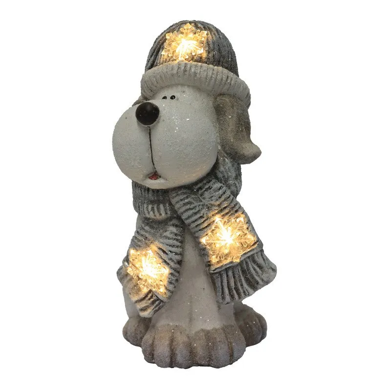 Dog With Grey And White Hat And Scarf LED 40cm Battery Operated