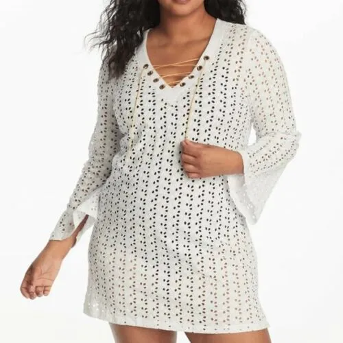 Dotti Womens Cover-Up Lace Bell-Sleeve Tunic V-Neck, Size XL