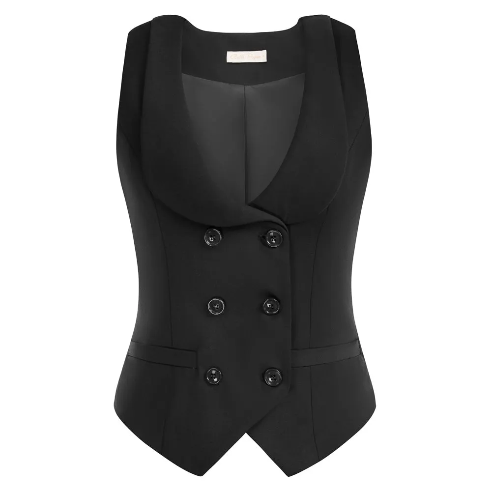 Double Breasted Waistcoat Vintage Lapel Collar Vest Coat with 2 Pockets