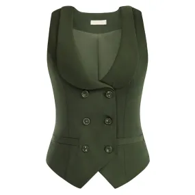 Double Breasted Waistcoat Vintage Lapel Collar Vest Coat with 2 Pockets