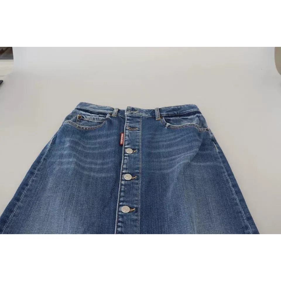 Dsquared² Blue Distressed High Waist Pencil Cut Denim Skirt