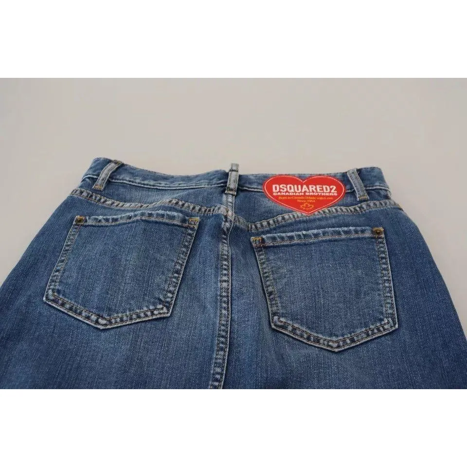 Dsquared² Blue Distressed High Waist Pencil Cut Denim Skirt