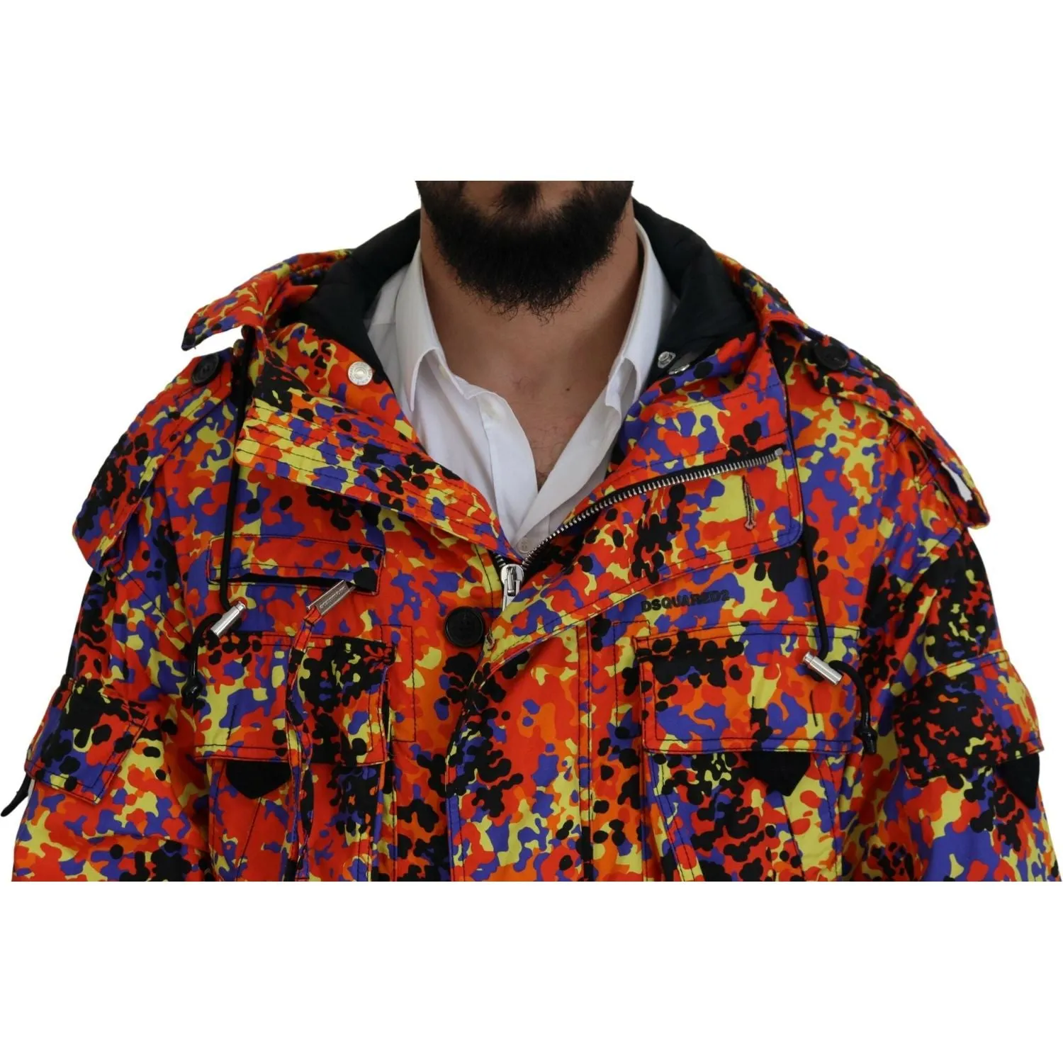 Dsquared² Multicolor Long Hooded Cargo Pocket Coat Jacket