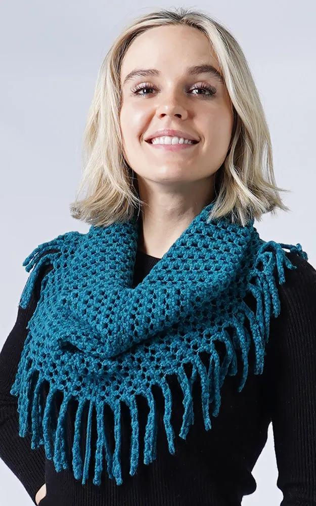 EAN7352 Two Tone Tube Knit Fringe Infinity Scarf