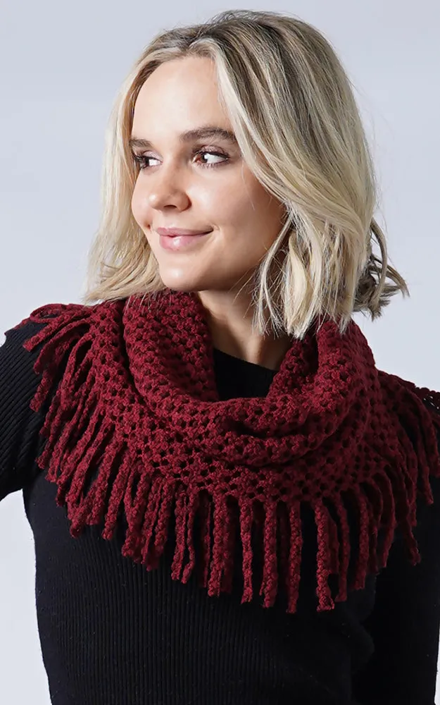 EAN7352 Two Tone Tube Knit Fringe Infinity Scarf