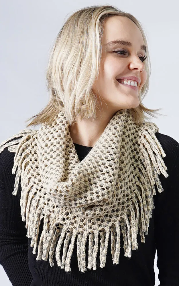 EAN7352 Two Tone Tube Knit Fringe Infinity Scarf