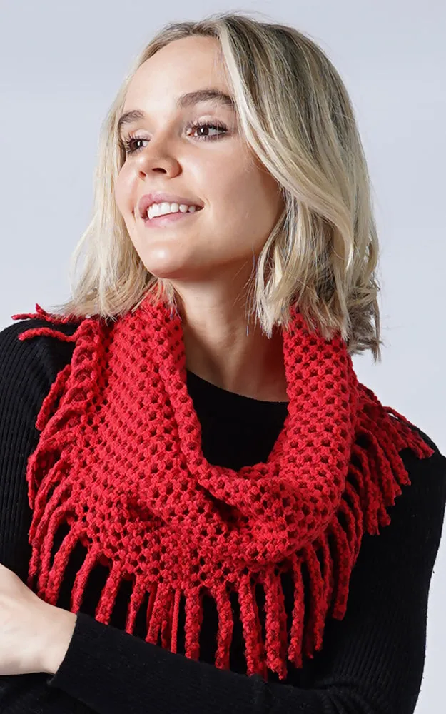 EAN7352 Two Tone Tube Knit Fringe Infinity Scarf