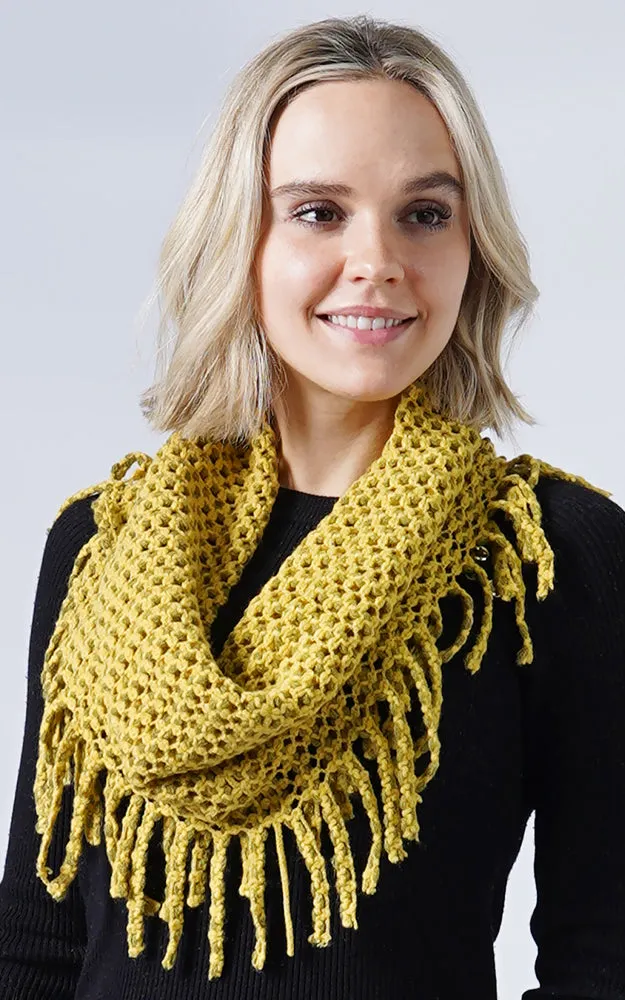 EAN7352 Two Tone Tube Knit Fringe Infinity Scarf