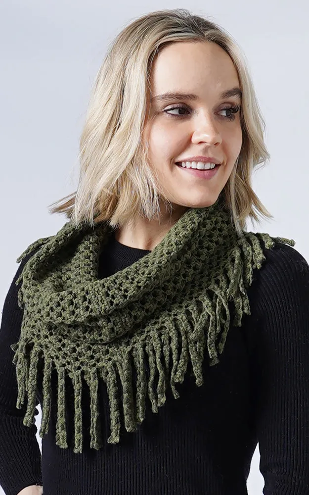 EAN7352 Two Tone Tube Knit Fringe Infinity Scarf