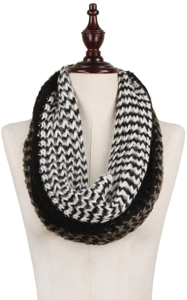 EANT8485 Three Tone Knit Tube Infinity Scarf