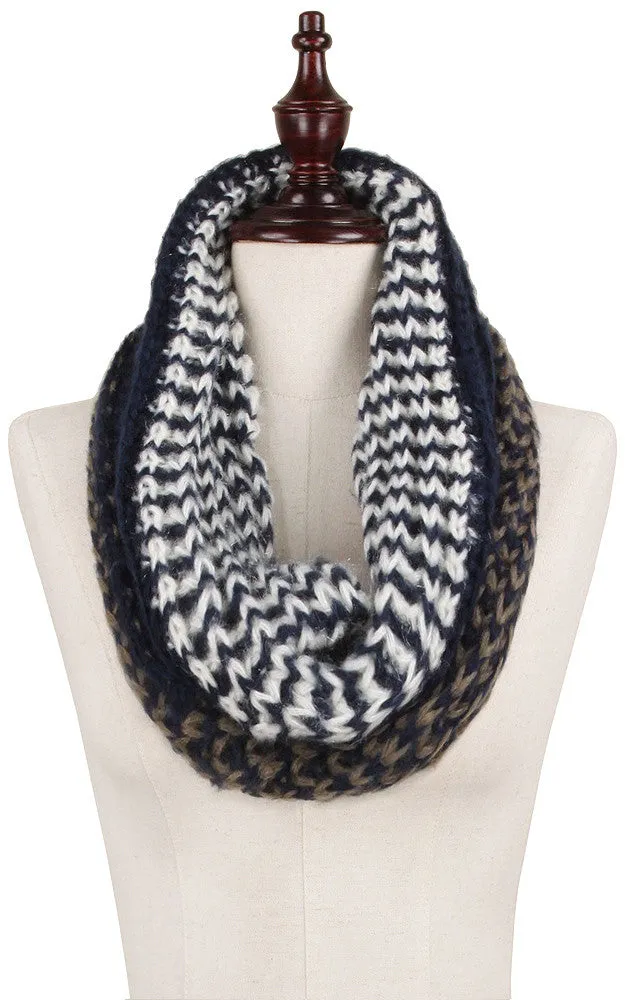 EANT8485 Three Tone Knit Tube Infinity Scarf