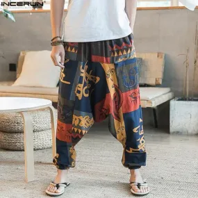 Elastic Waist Loose Hip-hop Cross-Pants Wide Leg Linen Harem Pants