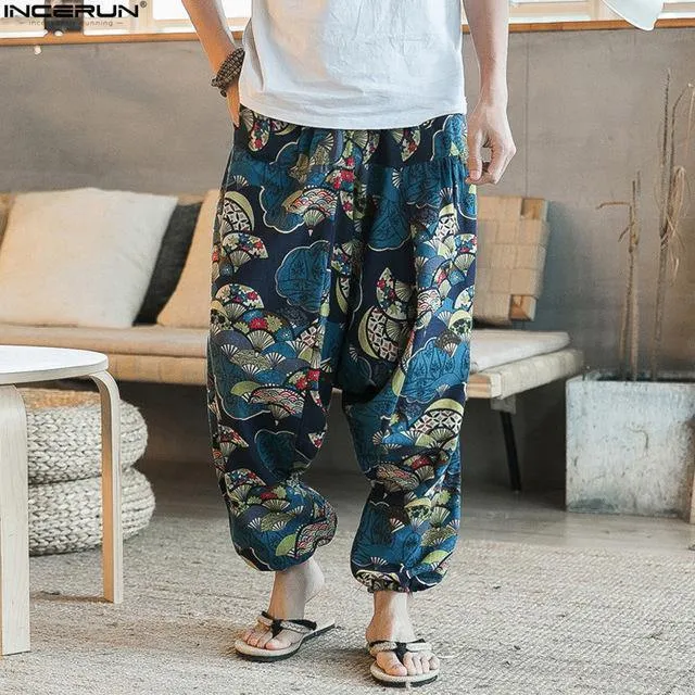 Elastic Waist Loose Hip-hop Cross-Pants Wide Leg Linen Harem Pants