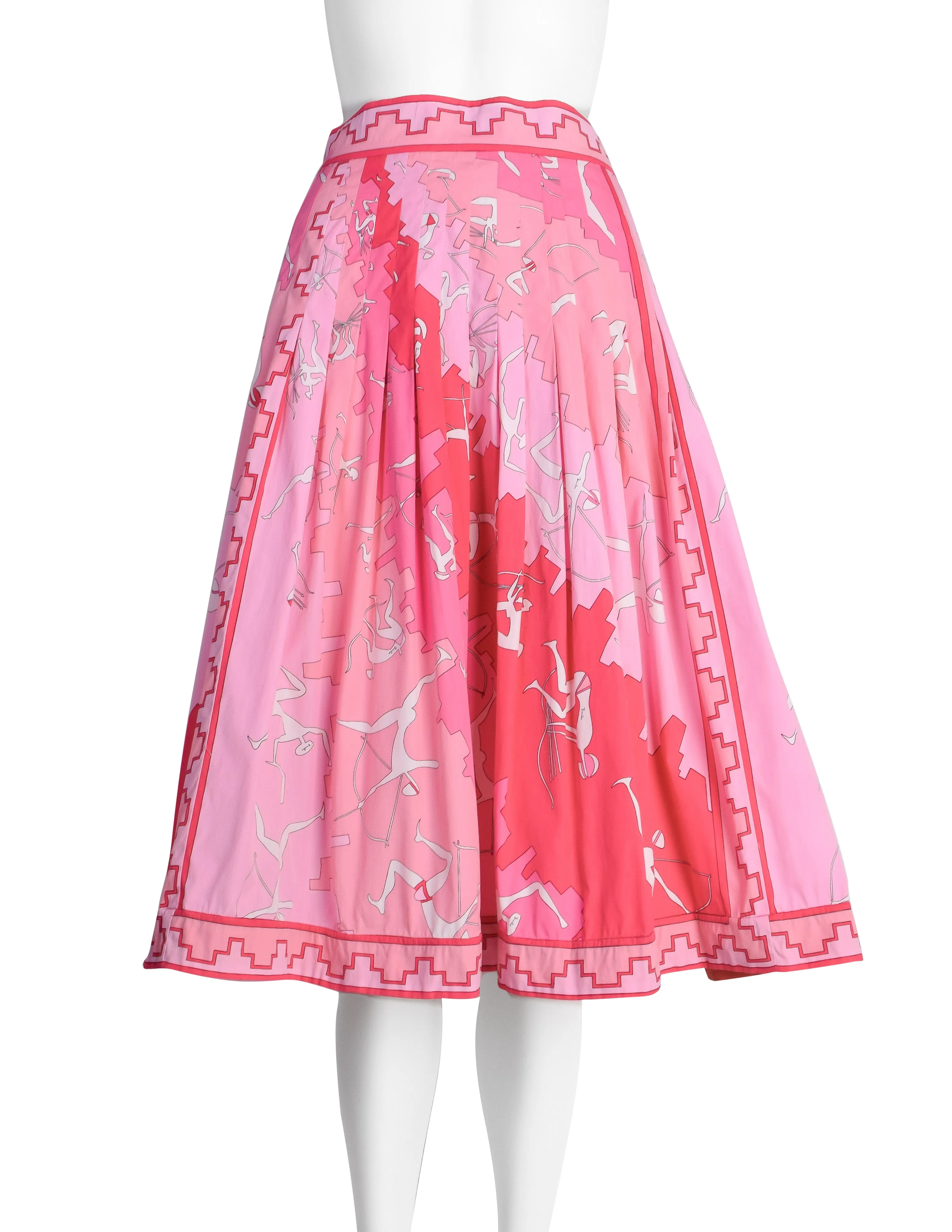 Emilio Pucci Vintage 1960s Pink Psychedelic Archer Novelty Print Cotton Top Skirt Ensemble