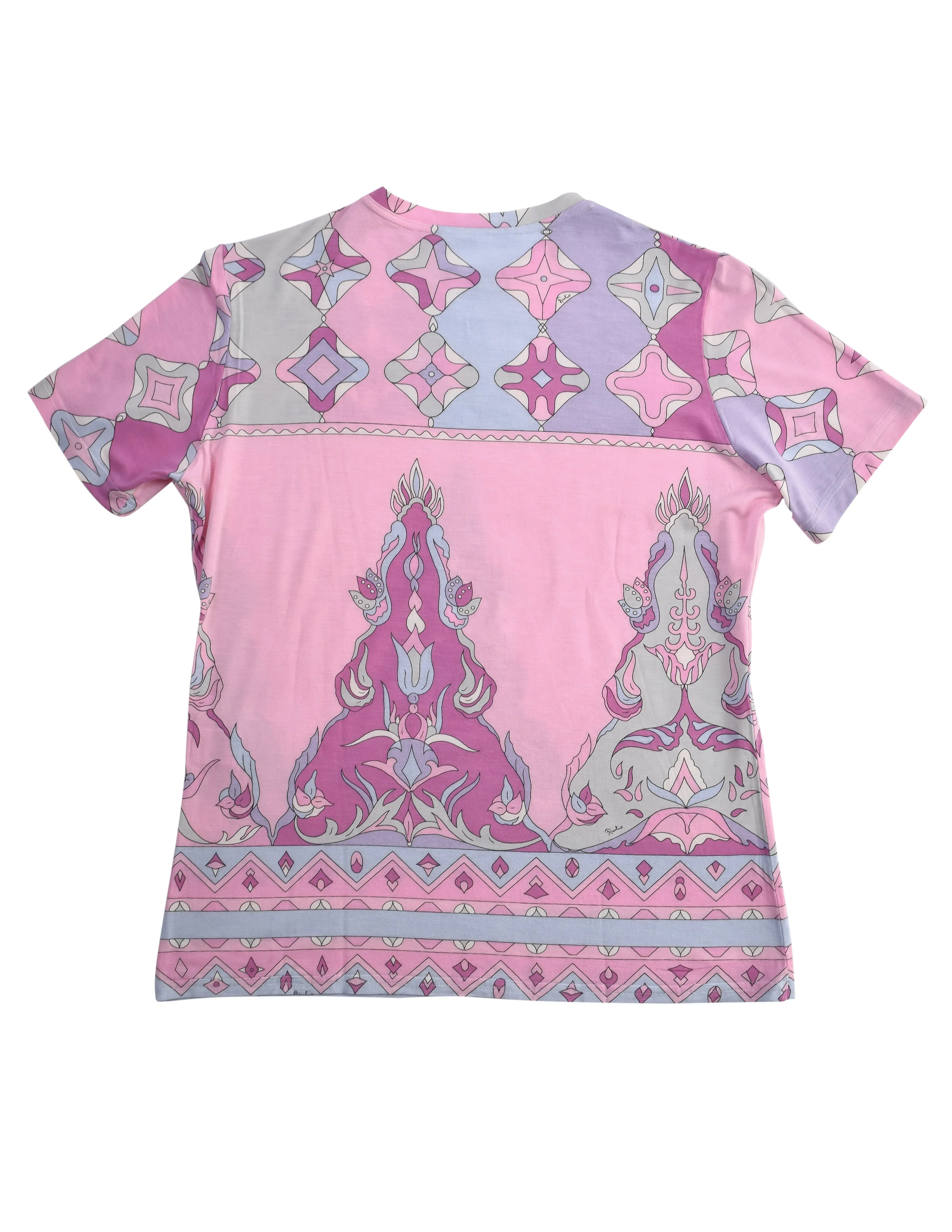 Emilio Pucci Vintage Pastel Pink Graphic Print Jersey T-Shirt