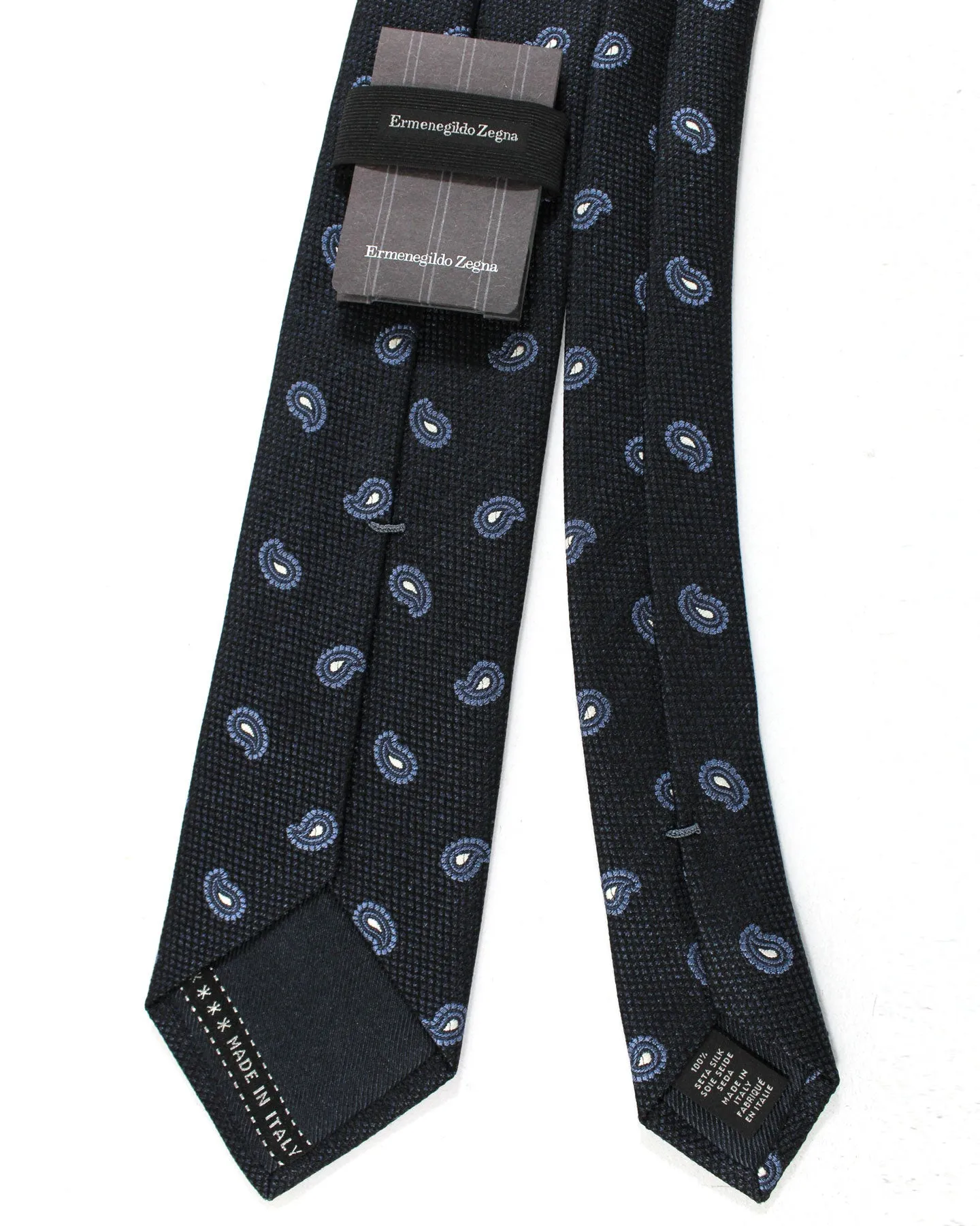 Ermenegildo Zegna Tie Navy Blue Paisley Narrow Cut SALE